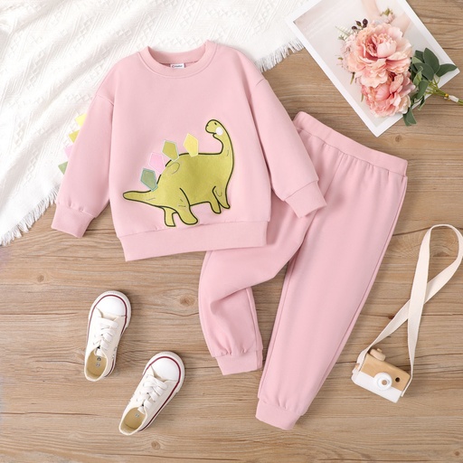 [SC11-20672110] 2pc Toddler Girl Dinosaur Pattern Pink Set