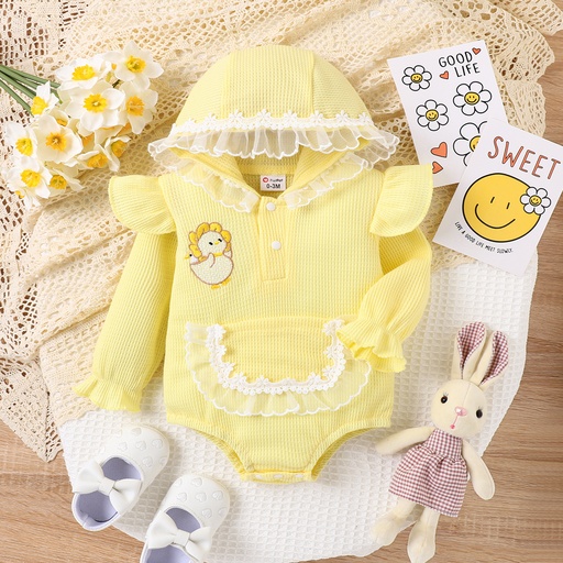 [SC11-20672234] Baby Girl Cute Duck Pattern Hooded Long Sleeve Romper