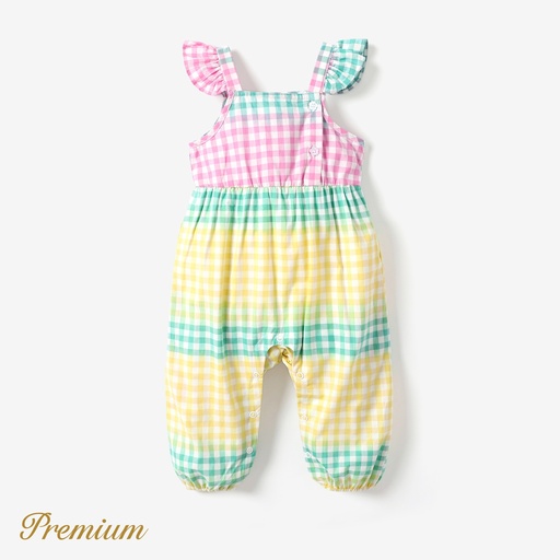 [SC11-20744366] Baby Girl Elegant Cotton Grid Jumpsuit with Ruffle Edge