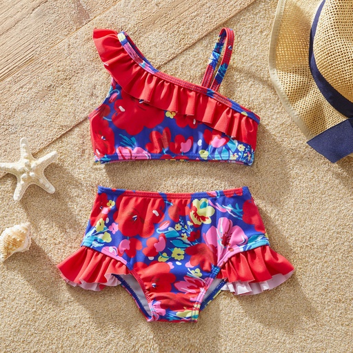 [SC11-20643145] 2pcs Baby Girl Floral Print Ruffled Two-piece Swimsuit