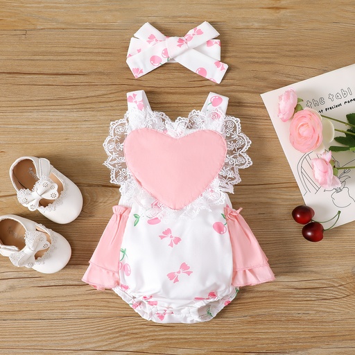 [SC11-20636757] 2pcs Baby Girl Heart Embroidered Tank Bodysuit and Headband Set