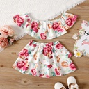 2pcs Toddler Girl Floral Print Off Shoulder Blouse and Layered Skirt Set