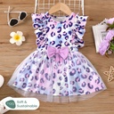 2pcs Toddler Girl Naia™ Leopard Ruffled Top and Mesh Overlay Skirt Set