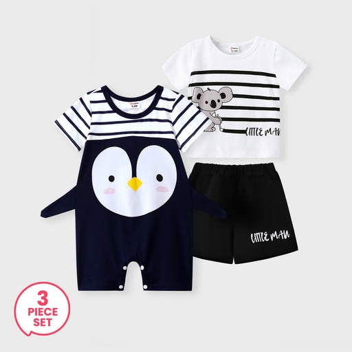 [SC12-20906411] 3-Piece Baby Boy Cute Animal Print Striped Set