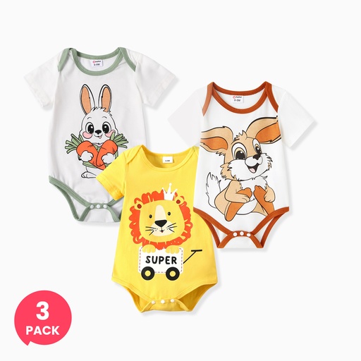 [SC12-20905780] 3-Pack Baby Boy/Girl Childlike Animal Print Rompers