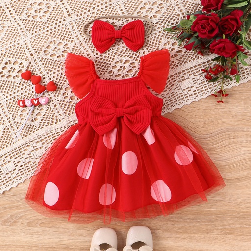 2PCS Baby Girl Sweet Polka Dot Mesh Dress with Headband