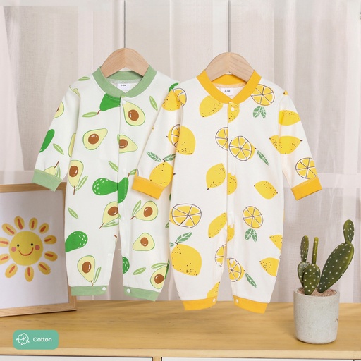 [SC12-20795608] Baby Boy/Girl Childlike 100% Cotton Long-Sleeved Onesie with Secret Avocado Button Jumpsuit