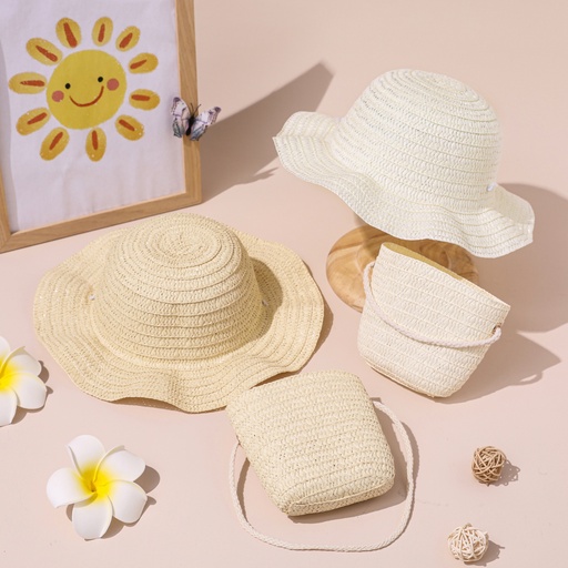 [SC12-20816181] Toddler Casual  Fashionable Solid Color Straw Hat and Bag Set
