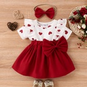 2pcs Baby Girl Heart Print Ruffled Faux-two Bowknot Dress & Headband Set