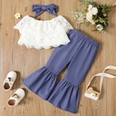 3Pcs Toddler Girl Bow Headband & Off-Shoulder Top and Flare Leg Pants Set