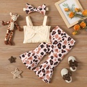 3pcs Baby Girl Cotton Ribbed Bow Front Crop Tank Top and Leopard Print  Naia™ Flared Pants & Headband Set