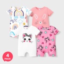 4-Pack Baby Girl Bunny & Cat Print Romper
