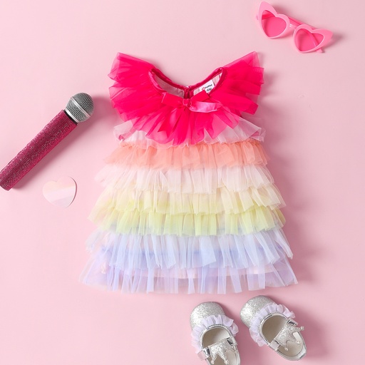 Baby Girls Sweet Multi-layered Cotton Chinlon Dress Set