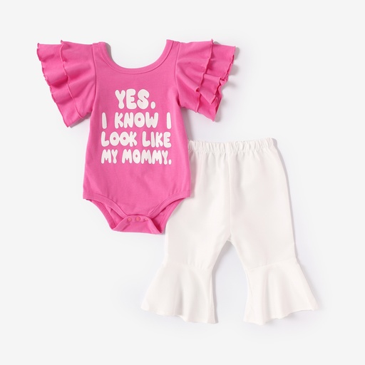 [SC13-20842842] Baby Girl 2pcs Sweet Letter Print Romper and Flared Pants Set