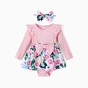 Baby Girl Floral Print Ruffled Romper with Headband