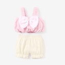Toddler Girl 2pcs Bowknot Design Textural Fabric Camisole and Shorts Set