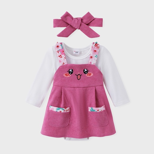Baby Girl 2pcs Childlike Romper and Overall Dress with Headband Set