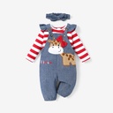 3pcs Baby Girl 95% Cotton Stripe Long-sleeve Top and 97% Cotton Giraffe Embroidery Ruffle Overalls & Headband Set