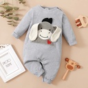 Donkey Embroidery 3D Ear Design Long-sleeve Green Baby Jumpsuit