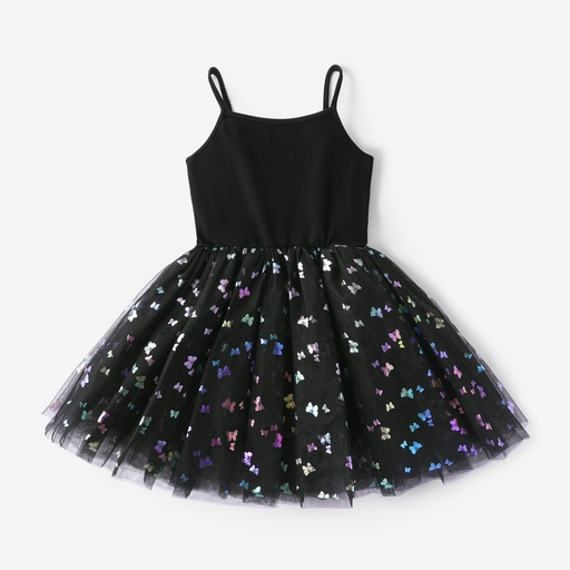 Kid Girl Butterfly Print Mesh Cami Dress