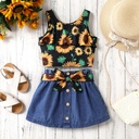 Sunflower Toddler Dress Set with Ruffle Edge - 2pcs, Sweet Style