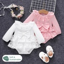 Baby Girl Naia Sweet Bowknot Solid Color Ruffle Edge Romper