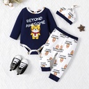 Baby Boy 3pcs Tiger Print Romper and Pants with Hat Set