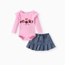 Baby Girl 2pcs Letter Romper and Denim Skirt Set