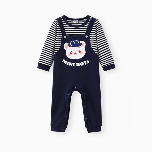 Baby Boy Childlike Stripe Bear Print Jumpsuit
