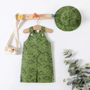 2pcs Baby Boy Allover Dinosaur Print Overalls & Hat Set