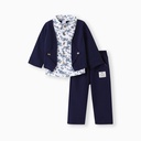 2pcs Baby Boy 95% Cotton Long-sleeve Faux-two Floral Print Top and Pants Set