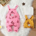 Baby Girl 2pcs Ruffle Collar Tee and Floral Print Overalls Set