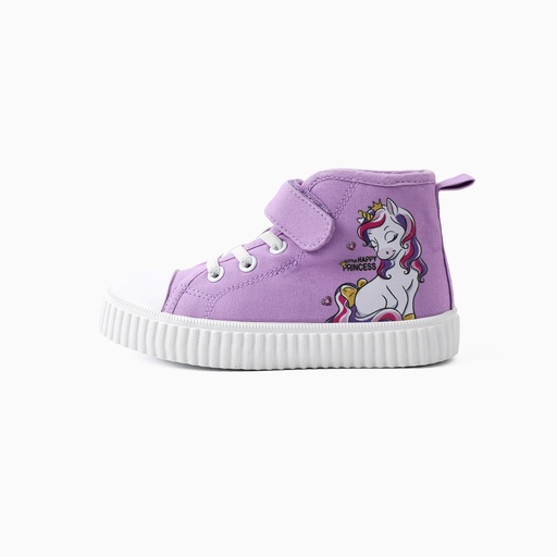 Toddler/Kid Girl Purple Unicorn Pattern Casual Velcro  Canvas High-Top Shoes
