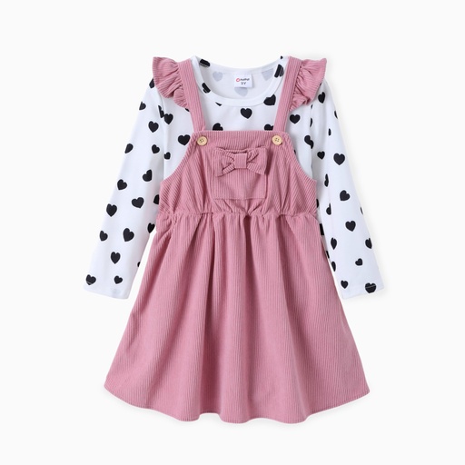 Toddler Girl 2pcs Polka Dot Tee and Overall Dress Set