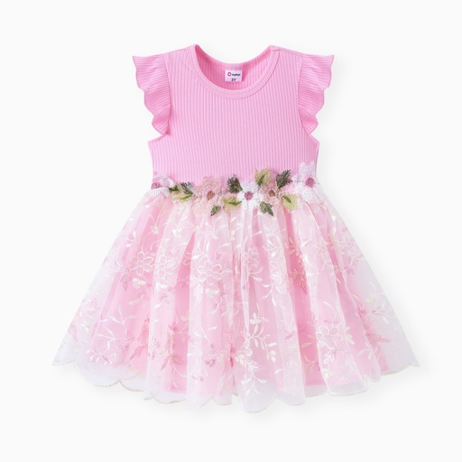 [WCL12-20862069] Baby/Toddler Girl Sweet 3D Flower Mesh Dress