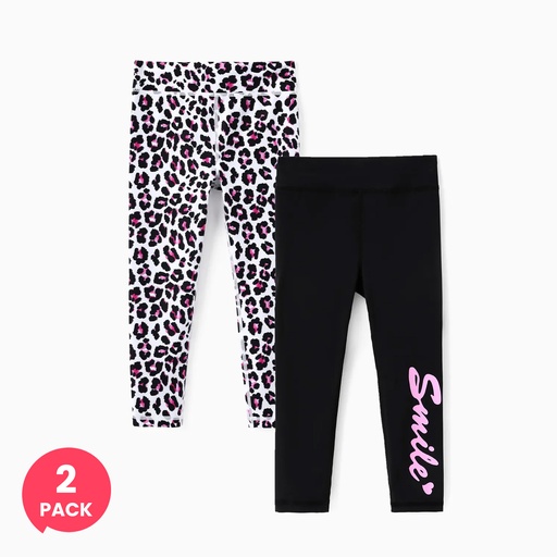 [WCL12-20844127] Toddler/Kid Girl 2-Pack Solid＆Leopard Print Leggings Set