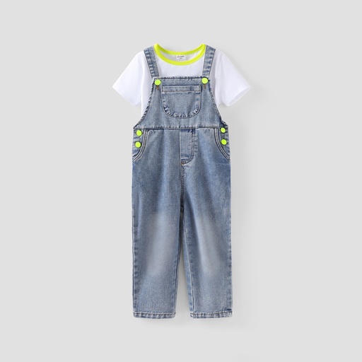 [WCL12-20801811] Toddler Boy 2pcs Dino Print Tee and Denim Overalls Set