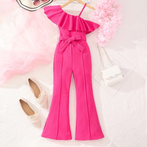 Girl Rompers Sweet Solid Slanted Shoulder 1pc Polyester Bottoms for Kids