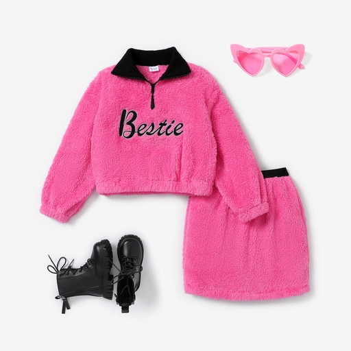 [WCL12-20721146] 2PCS Kid Girl Zipper Design Avant-garde Letter Top/Skirt Set