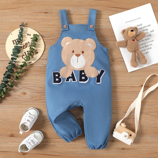 [WCL12-20599409] Baby Boy/Girl Bear & Letter Embroidered Overalls