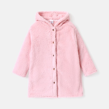 Kid Girl/Boy Solid Color Fluffy Fleece Hooded Coat