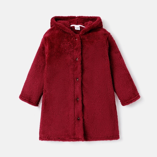 Kid Girl/Boy Solid Color Fluffy Fleece Hooded Coat