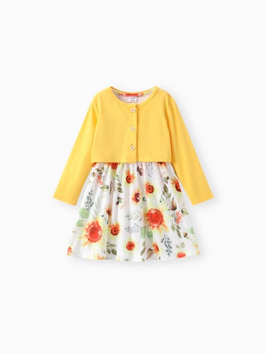 [WCL12-20559278] 93% Cotton Baby Girl Floral Dress Set with Knit Cardigan & Matching Headband