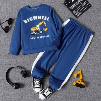 2pcs Kid Boy Vehicle Letter Print Sweatshirt and Colorblock Elasticized Pants Set