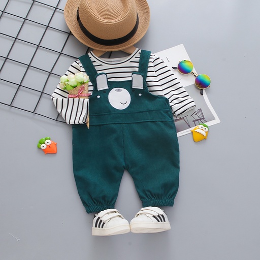 Baby Boy/Girl 2pcs Bear Style Overalls and Striped Tee Set