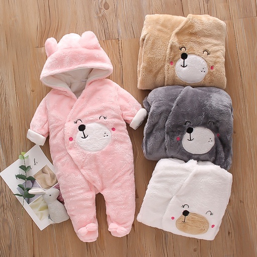 Baby Boy/Girl Bear Style Fleece Hooded Footed Jumpsuit
