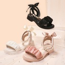 Kids Girl Sweet Style Velcro Closure Pearl Bowknot Decor Open Toe Sandal 