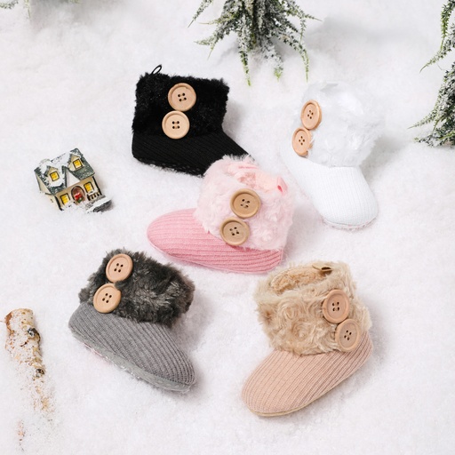 [WCL13-19670759] Baby / Toddler Girl Solid Button Fluff Knitted Casual Fleece-lining Prewalker Shoes