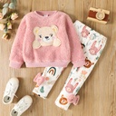 Toddler Girl 2pcs Bear Style Embroidered Fleece Sweatshirt and Bow Design Leggings Set