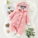 Baby Girl Bear Style 3D Ear Hooded Thickened Lined Jumpsuit